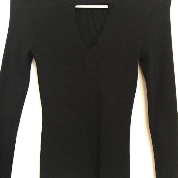 INC Women Ribbed Long Sleeves Sweater Black Cut out Front Petite XS - Picture 5 of 7